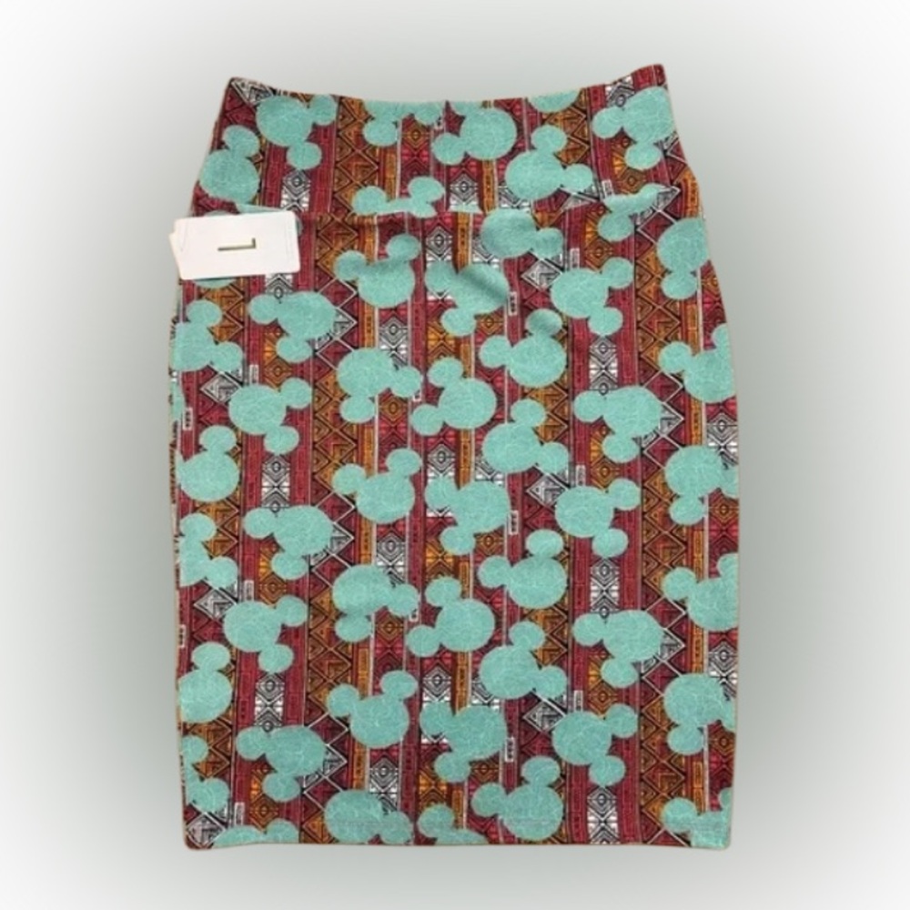 NWT Disney Mickey Mouse Green/Turquoise Stretchy Knee-Length Pencil Skirt